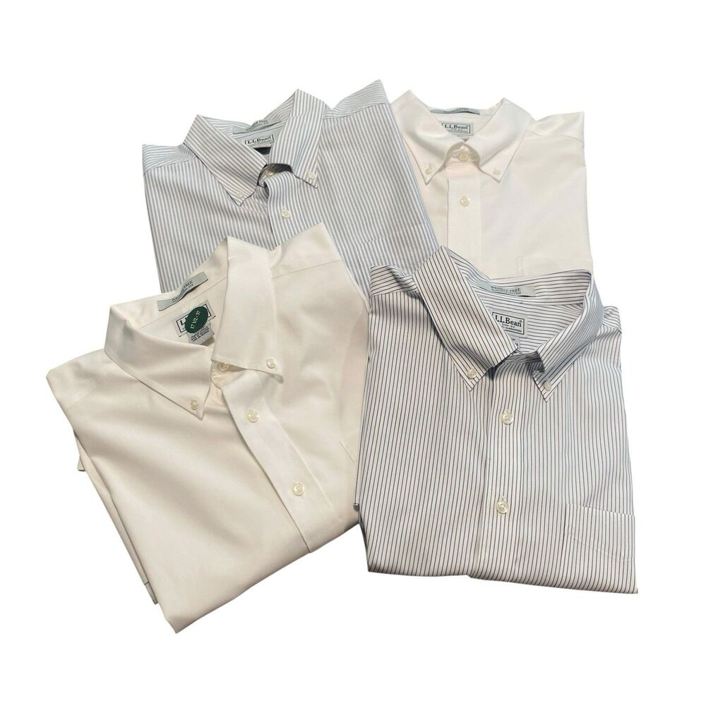 LOT OF 4 L.L. Bean Shirts Short / Long Sleeve Button Up Pocket White 17.5 Tall